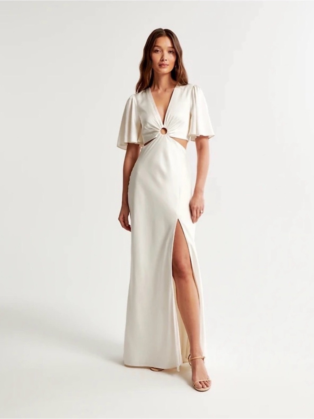 Abercrombie & Fitch Cream Knot-Front Cutout Evening Gown, Bridal